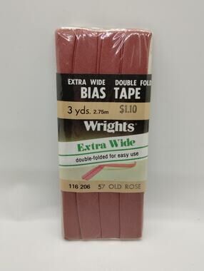 Wrights Dbl Fold Ex Wide Bias Tape 3 yds 116 206 - Old Rose 57 - Vintage Sewing